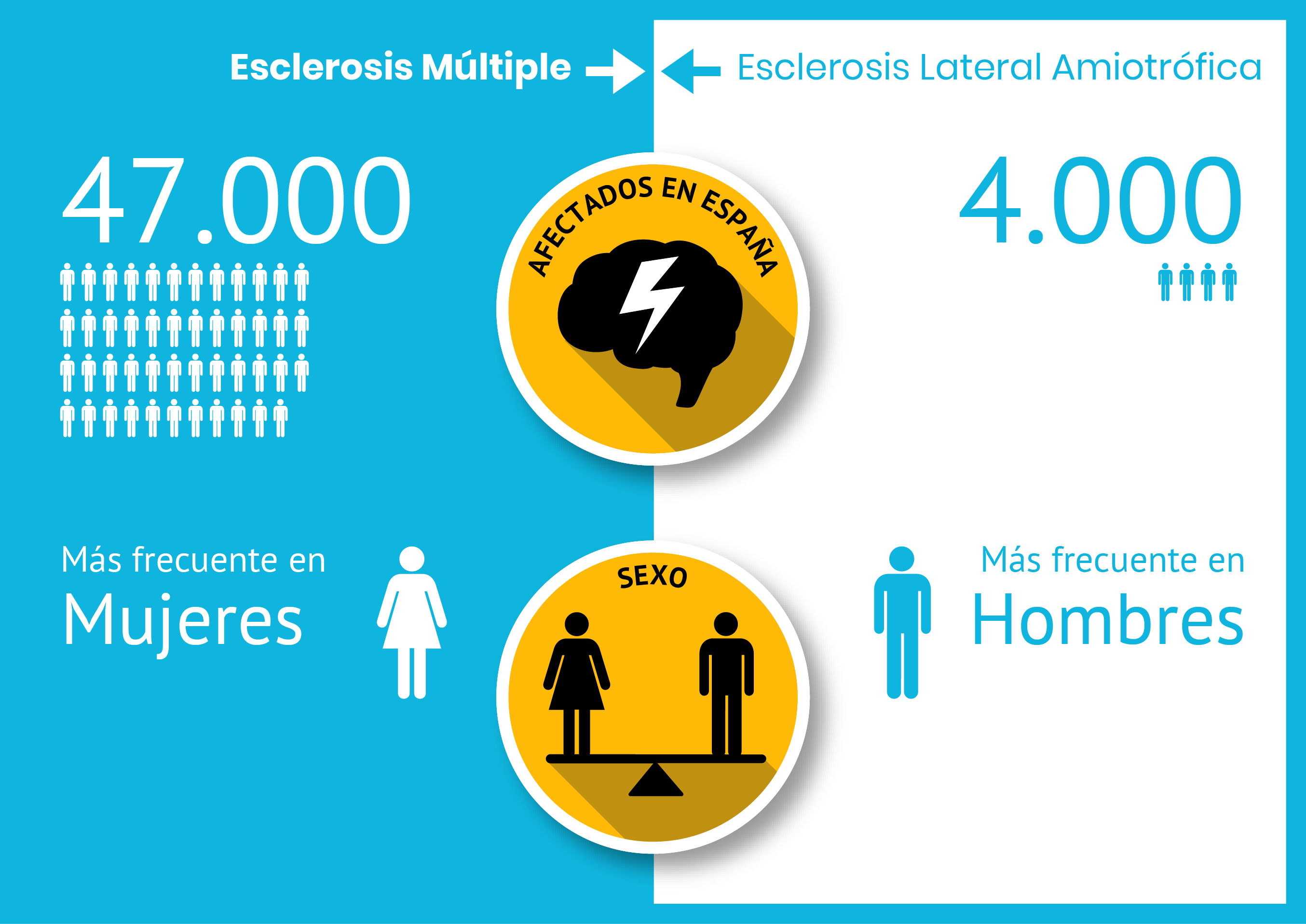 Diferencias en cuanto a número de afectados y sexo en la Esclerosis Múltiple y la Esclerosis Lateral Amiotrófica (ELA).